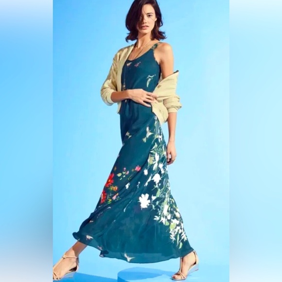 Johnny Was Linsu maxi tank dress NWT XXL petite teal floral bias cut